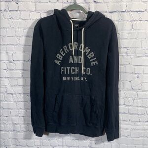 Abercrombie & Fitch Unisex Hooded Sweatshirt Navy Gray Size M Y2K 90s Casual
